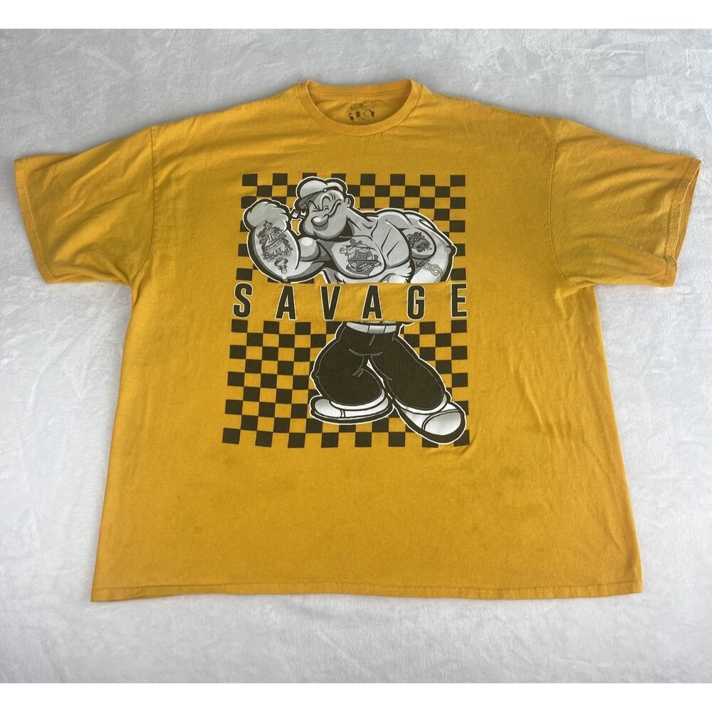 Popeye Savage Graphic Shirt Adult XXL 2XL Yellow Short Sleeve Crewneck Casual